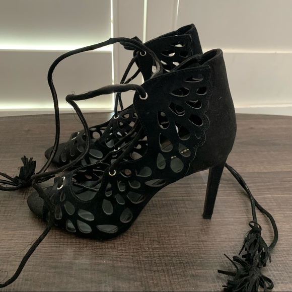 Zara black openwork wraparound lace up high heel sandals - Picture 9 of 12